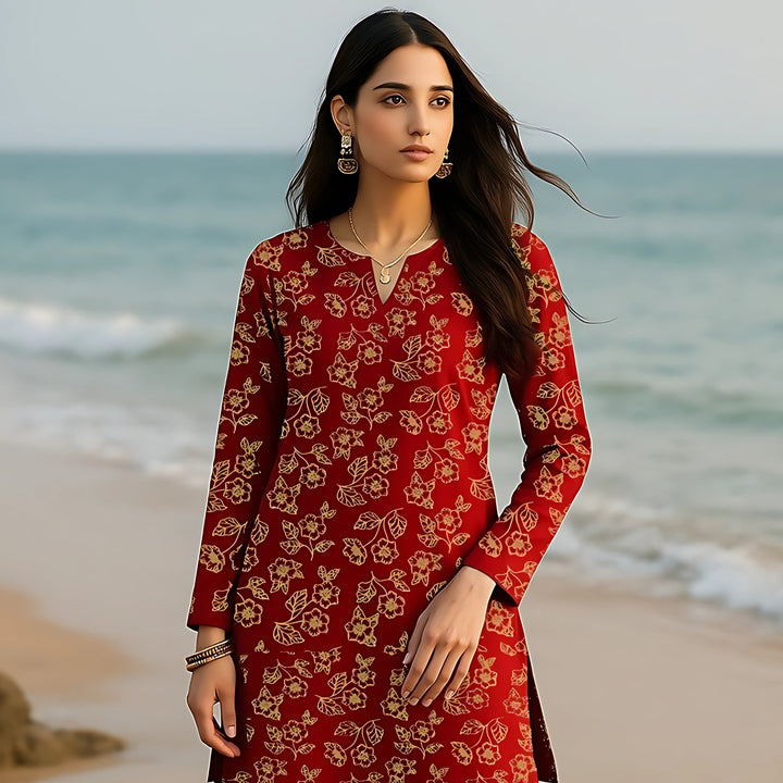Cherry pop Printed imported lawn Suit -  unstitched 2PC D113