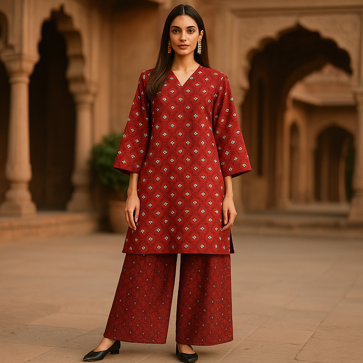 WALDOF Printed Lawn Suit -  unstitched 2PC