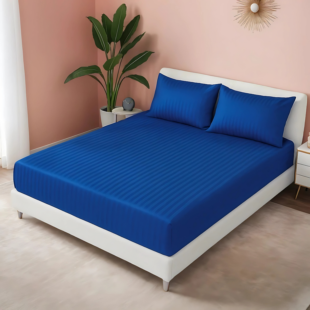 navy stripe satin fitted sheet - (premium)