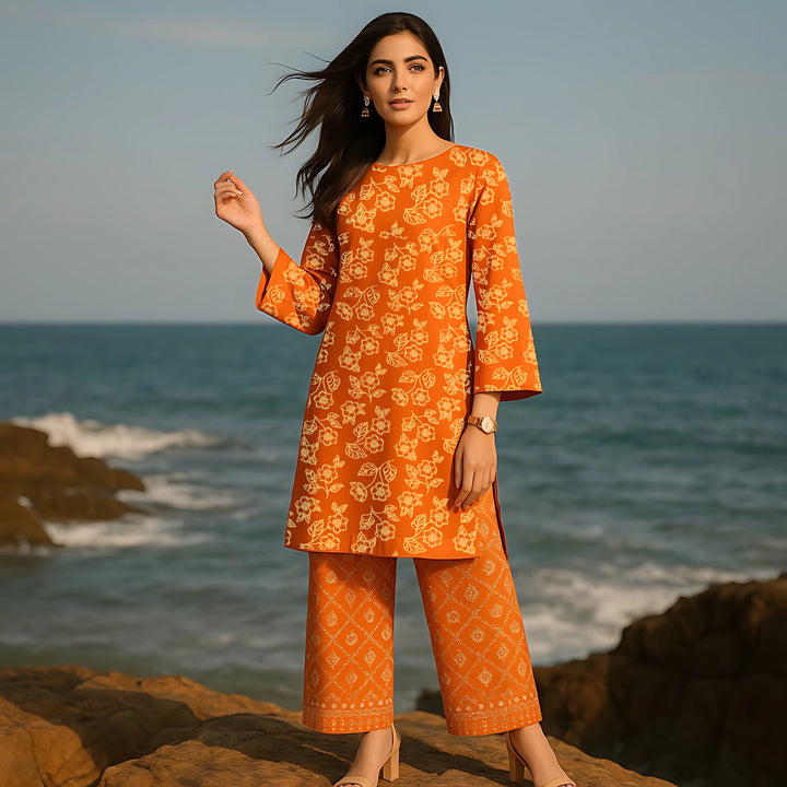 Saffron line Printed imported lawn Suit -  unstitched 2PC D111