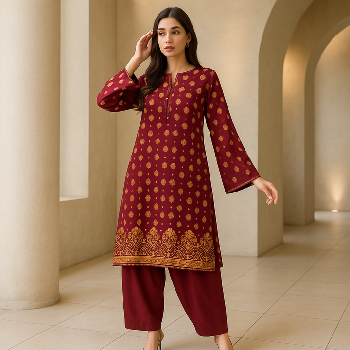 FROCK Printed imported lawn Suit -   unstitched 2PC