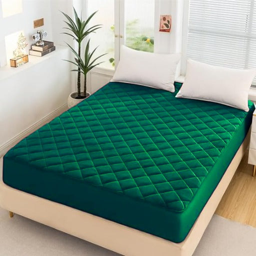 GREEN QUILTED WATERPROOF MATTRESS FITTED COVER