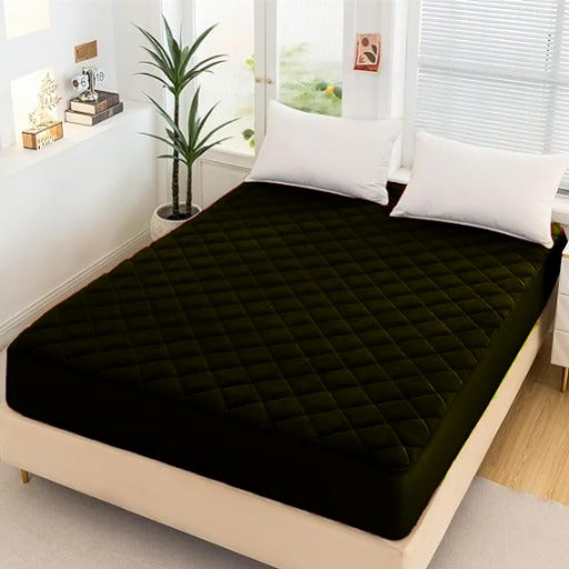BLACK QUILTED WATERPROOF MATTRESS FITTED COVER