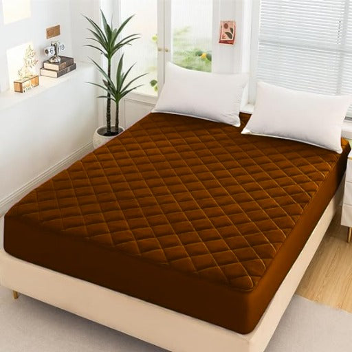 BROWN QUILTED WATERPROOF MATTRESS FITTED COVER