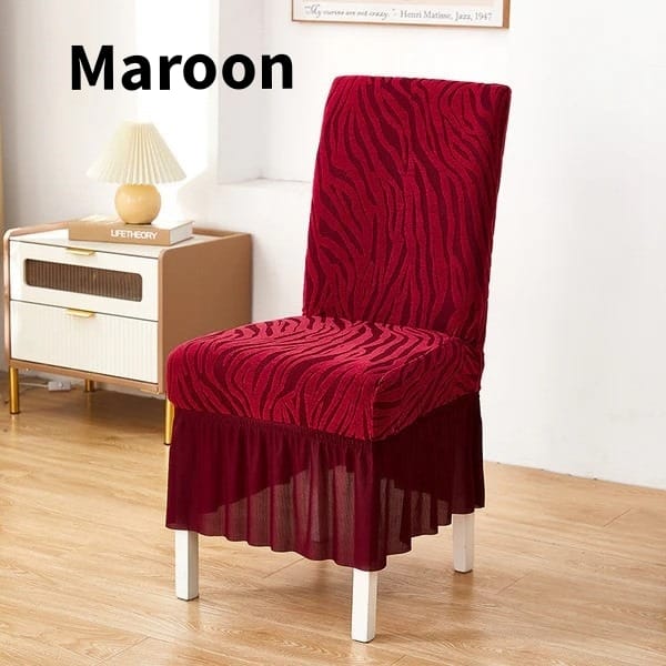 Maroon Fitted Zebra Velvet Chair Cover
