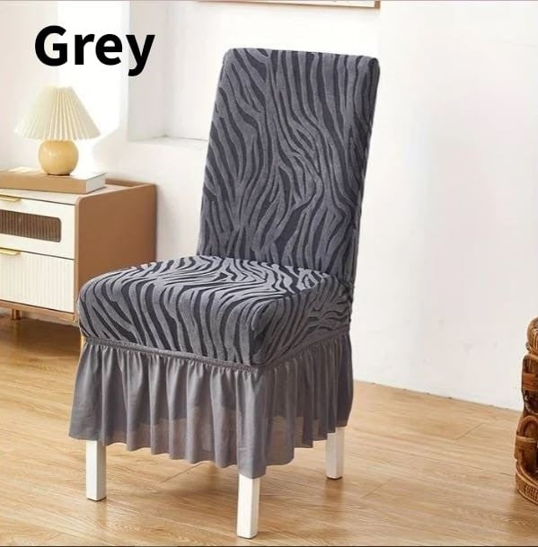 Grey Fitted Zebra Velvet Chair Cover