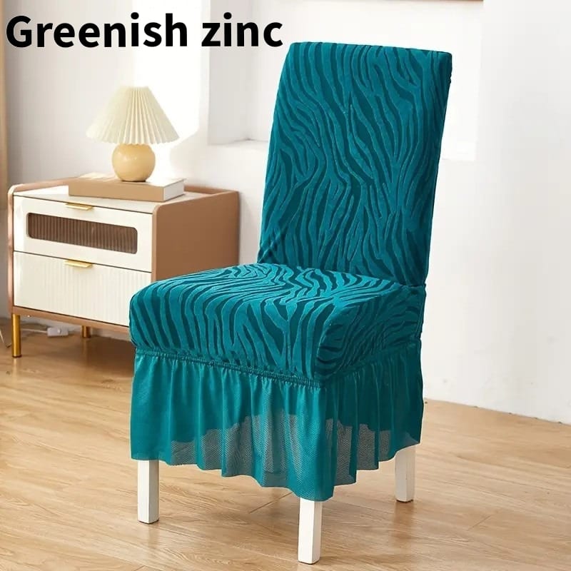 Greenish Zinc Fitted Zebra Velvet Chair Cover