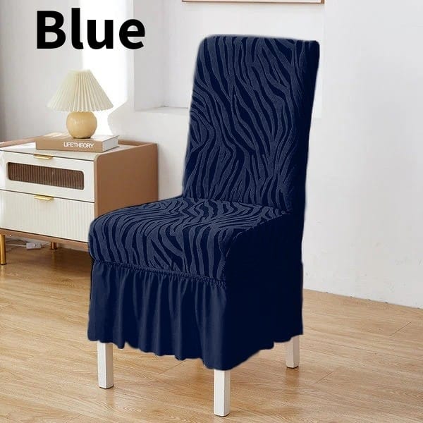 Blue Fitted Zebra Velvet Chair Cover