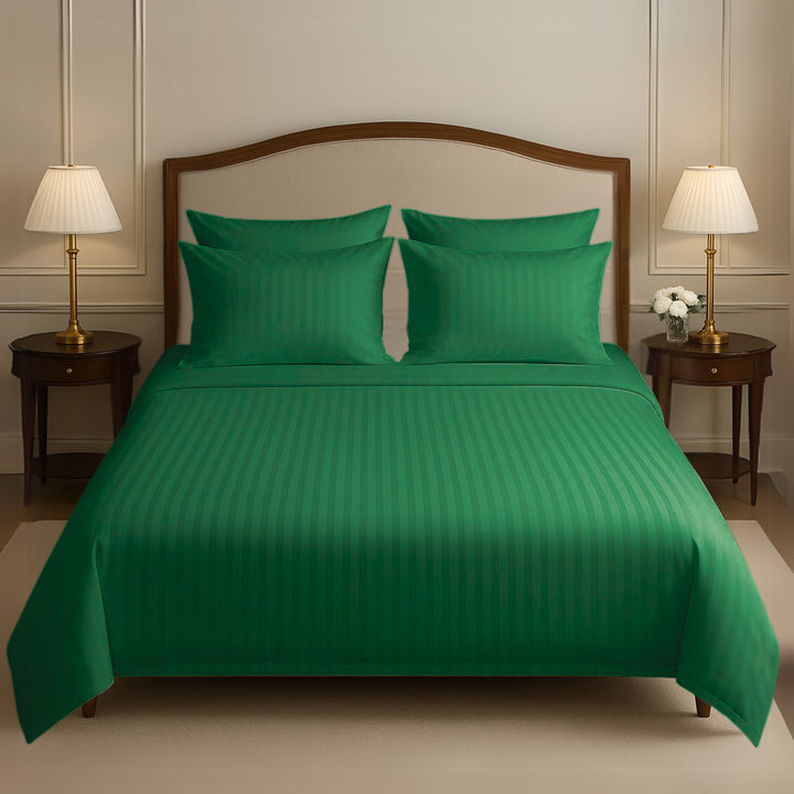 GREEN SATIN STRIPE BEDSHEET SET - 5 PCS