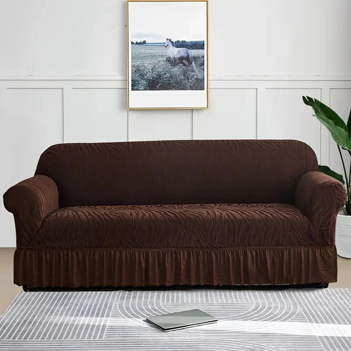 Zebra Velvet Sofa Cover Dark Brown
