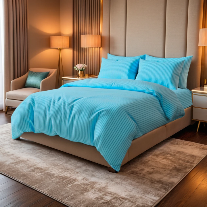 MINT SATIN STRIPE BEDSHEET SET - 5 PCS