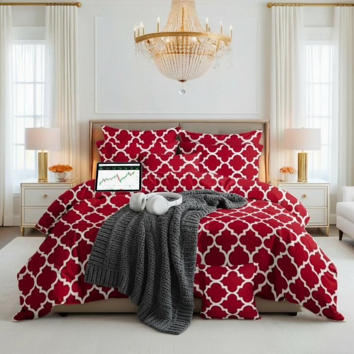 RED PENDORA DUVET COVERS  SET - 8 PCS (PREMIUM)