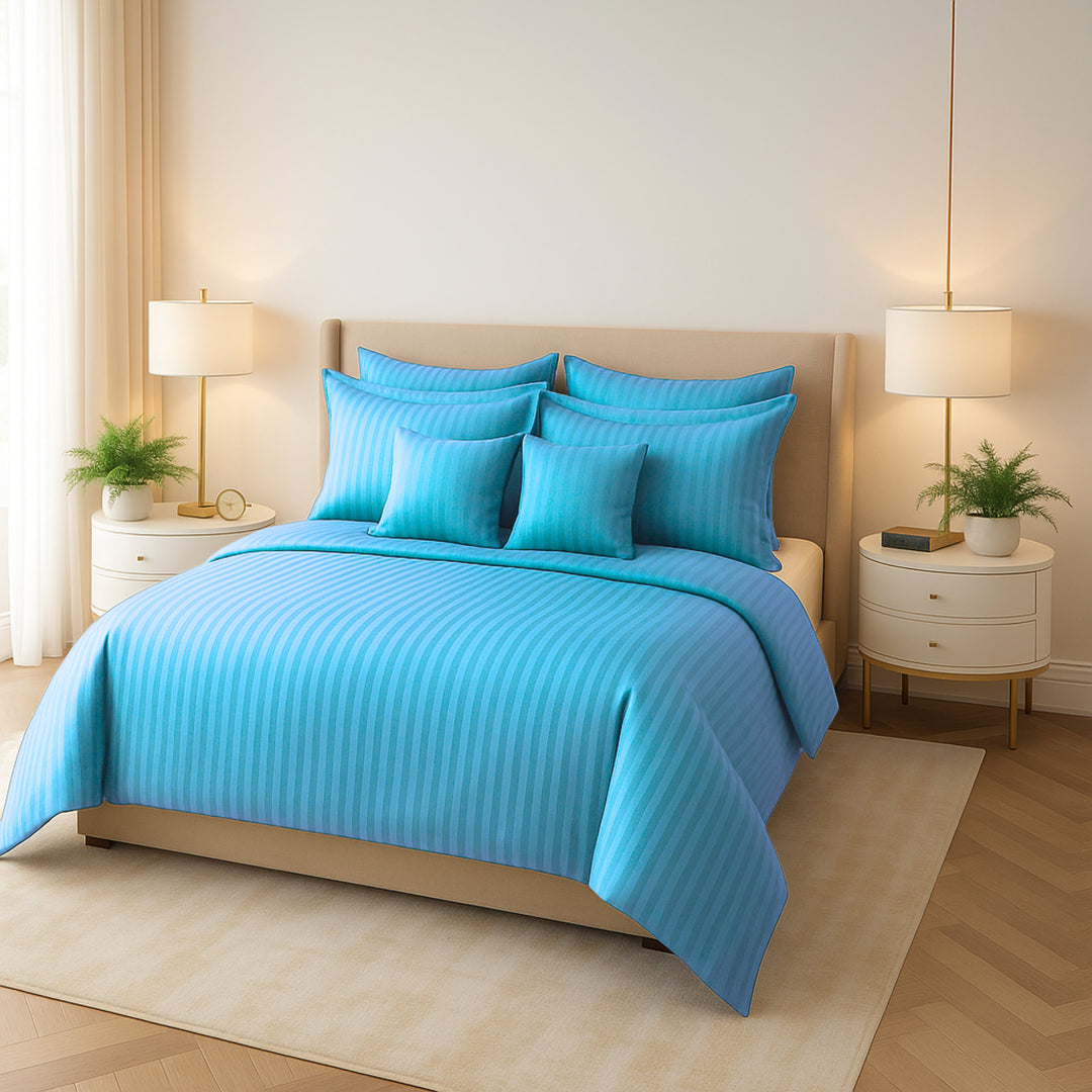 MINT SATIN STRIPE DUVET COVERS SET 8 PCS