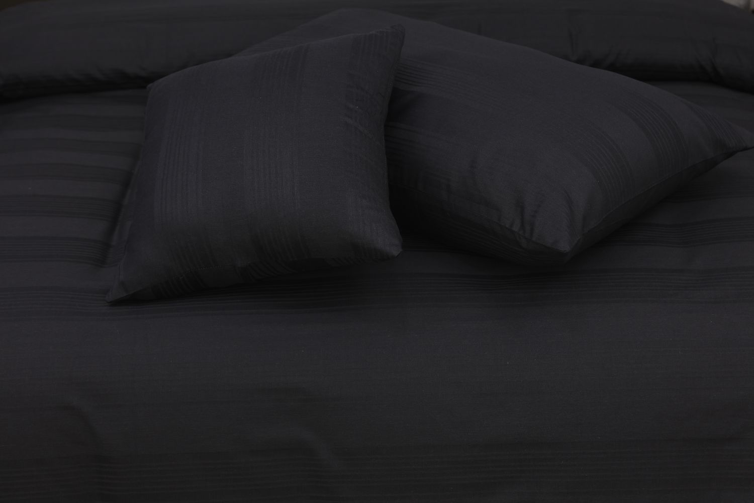 WIDE STRIPES BLACK BEDSHEET SET - 6 PCS (SATIN)