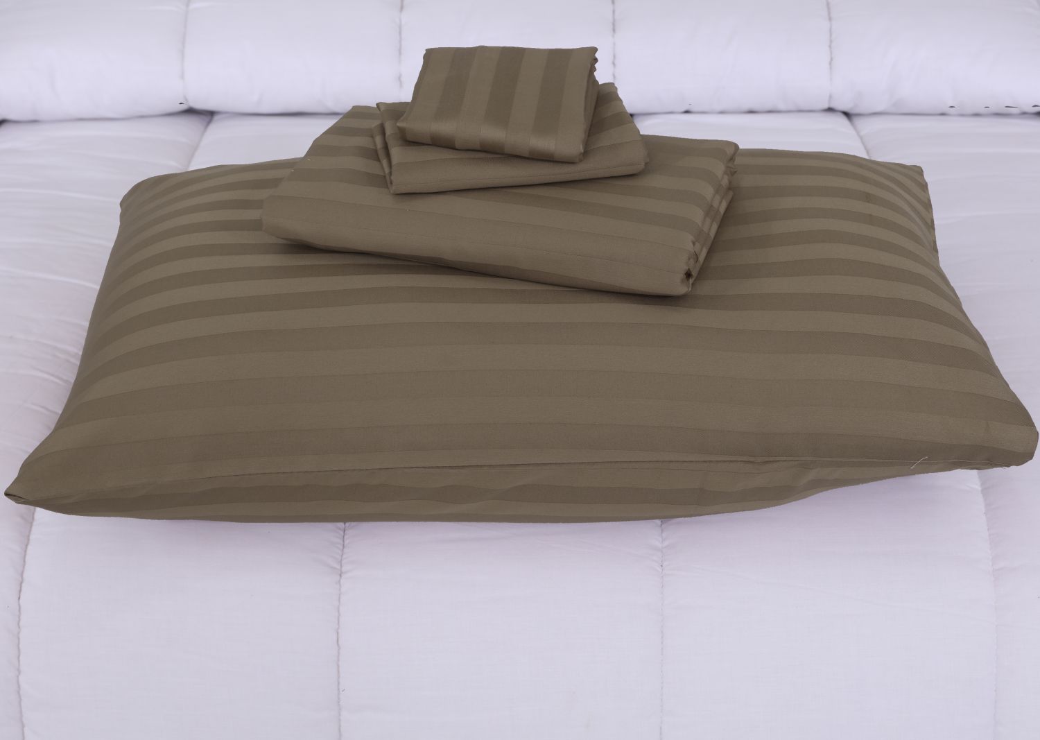 SMALL STRIPES D.BROWN BEDSHEET SET - 6 PCS (SATIN)
