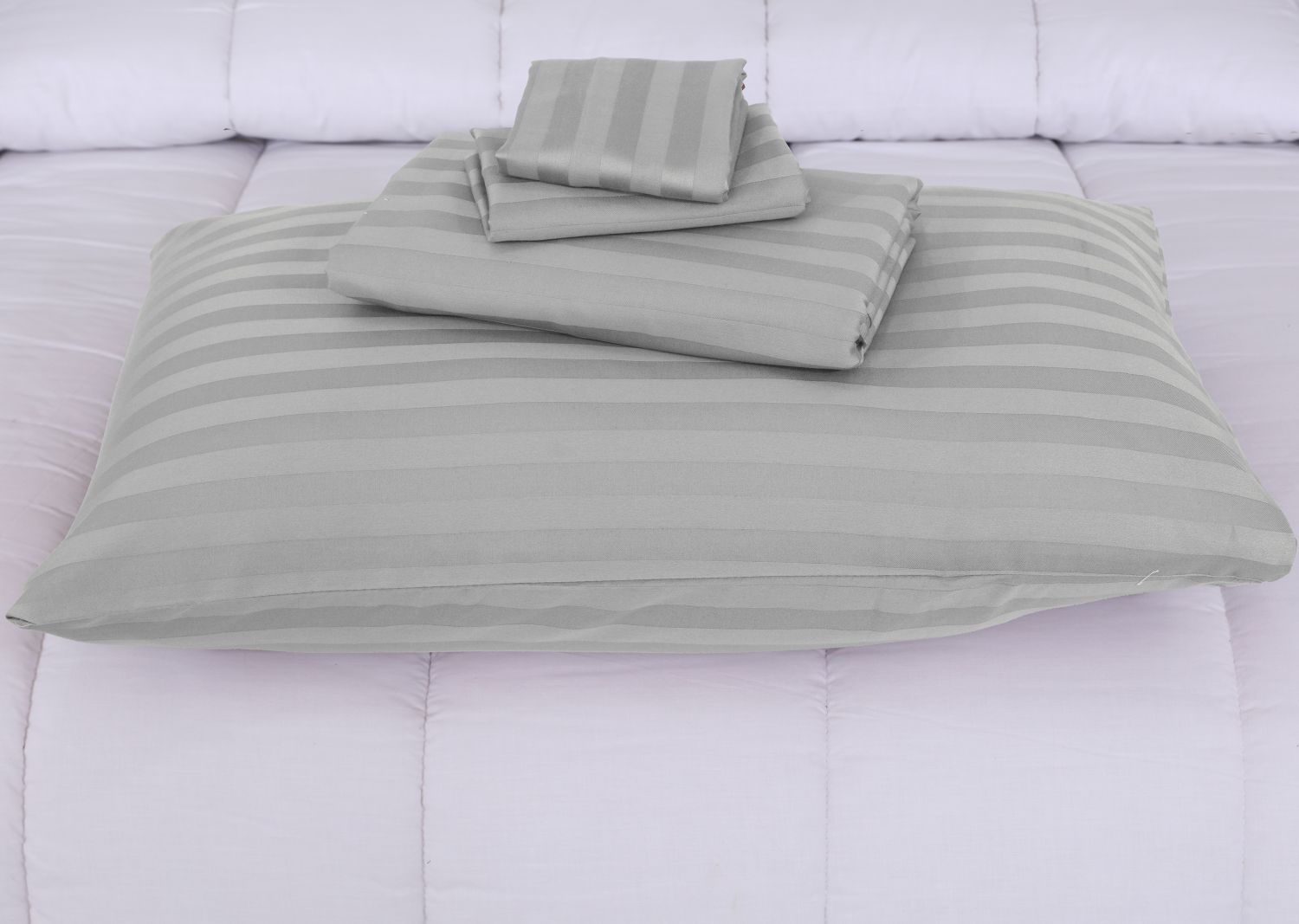 SMALL STRIPES GREY BEDSHEET SET - 6 PCS (SATIN)