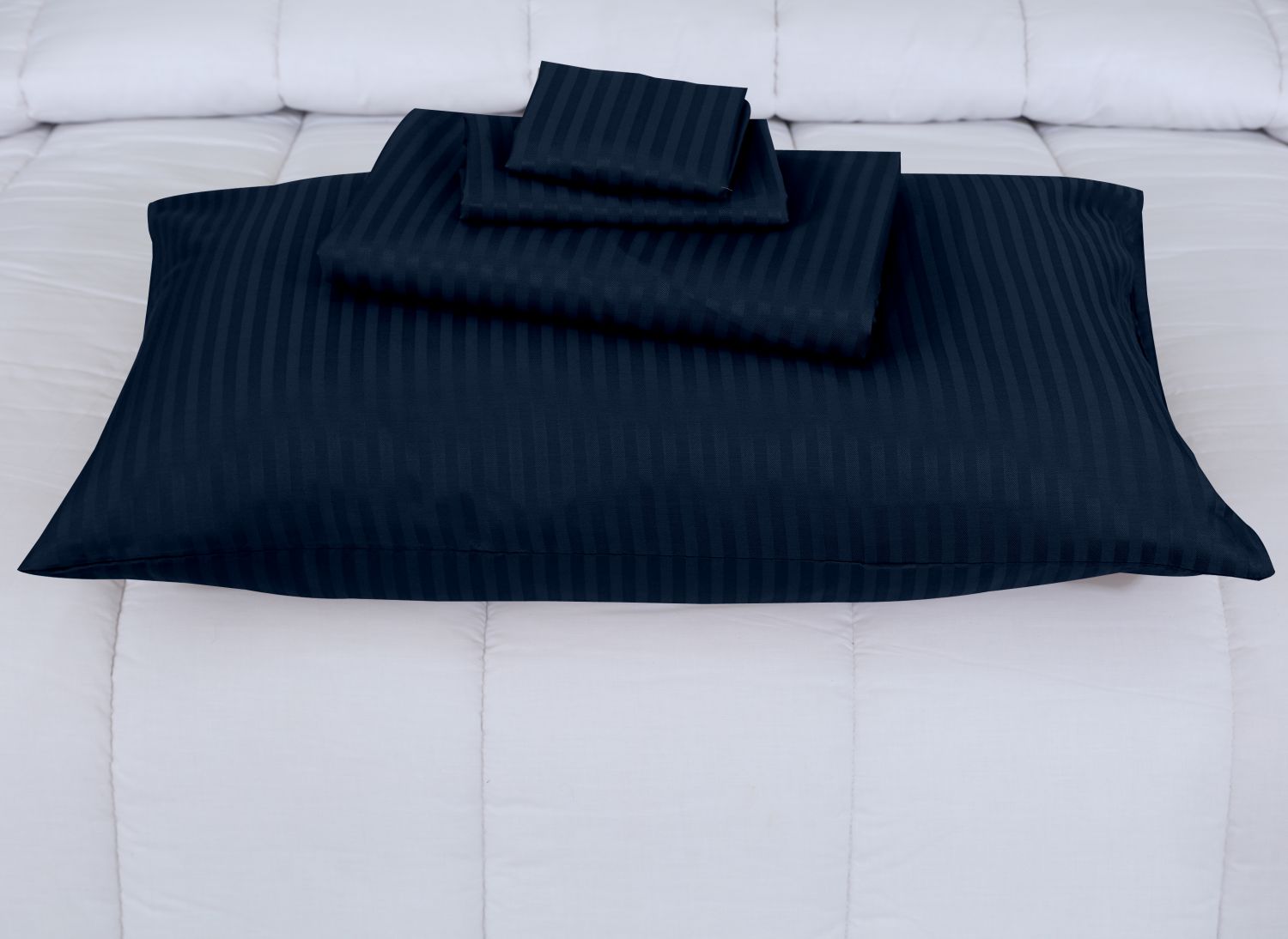SMALL STRIPES NAVY BLUE  BEDSHEET SET - 6 PCS (SATIN)