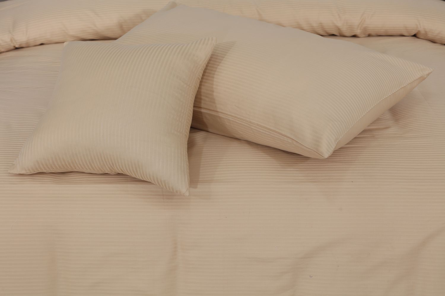 SMALL STRIPES BEIGE  BEDSHEET SET - 6 PCS (SATIN)