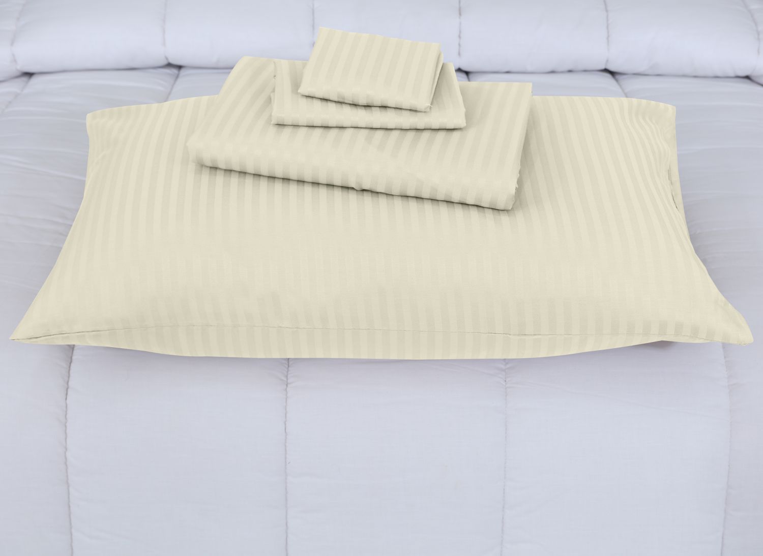 SMALL STRIPES OFFWHITE BEDSHEET SET - 6 PCS (SATIN)