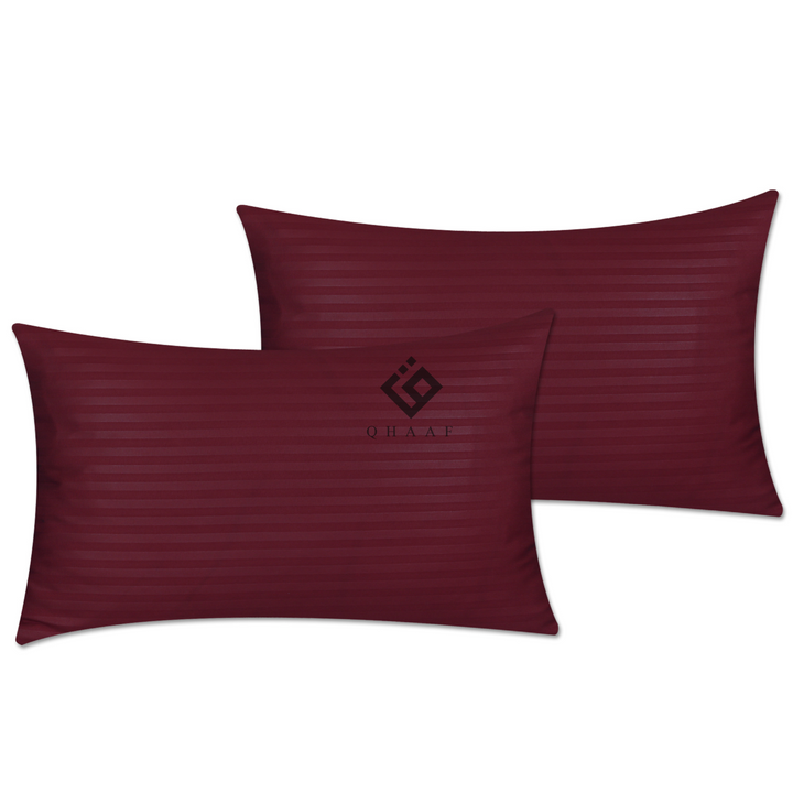MAROON SATIN STRIPE PILLOW COVERS