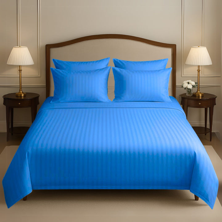 BLUE SATIN STRIPE BEDSHEET SET - 5 PCS