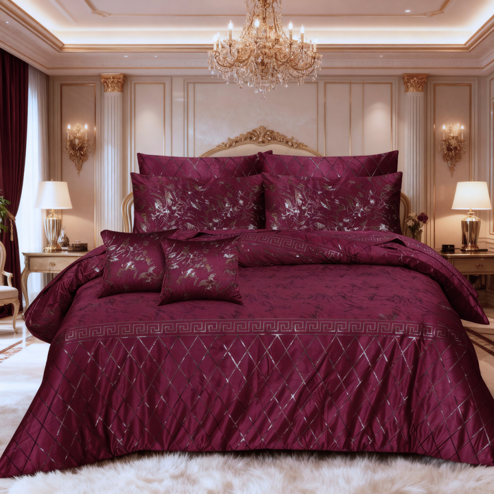 MAROON VELVET DUVET COVERS SET 8 PCS