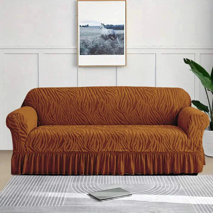 Zebra Velvet Sofa Cover Copper Brown