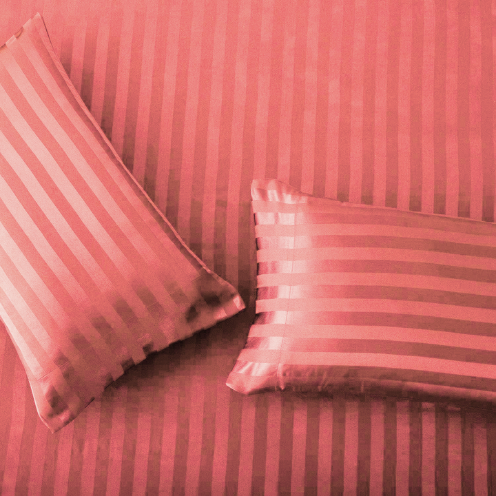 HOT PINK  stripe satin fitted sheet - (premium)