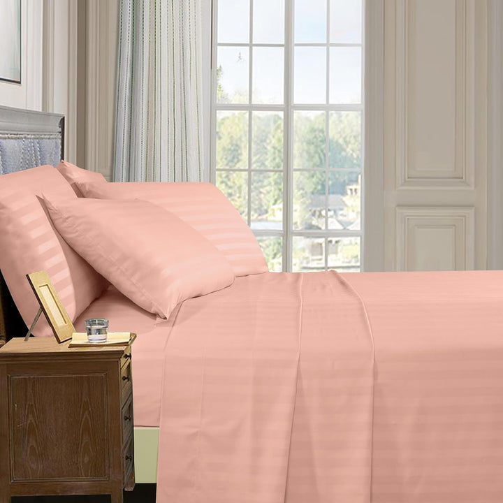 PINK SATIN STRIPE BEDSHEET SET - 5 PCS