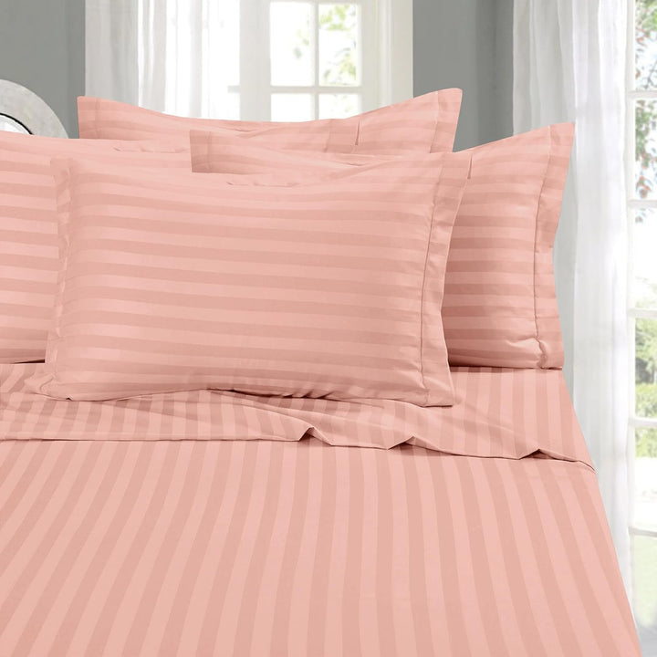 PINK SATIN STRIPE BEDSHEET SET - 5 PCS