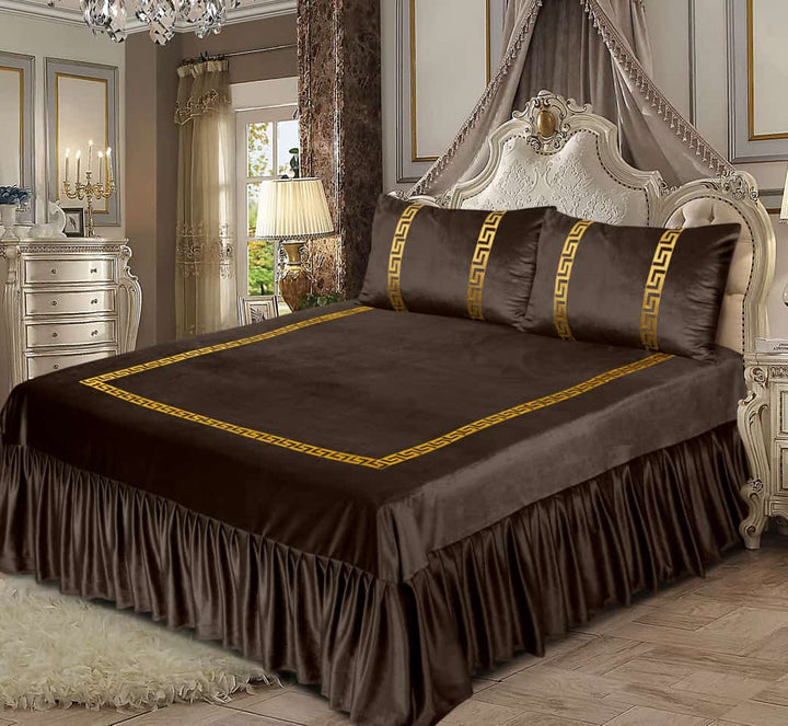 CHOCLATE BROWN VELVET BEDSHEET SET - 3 PCS