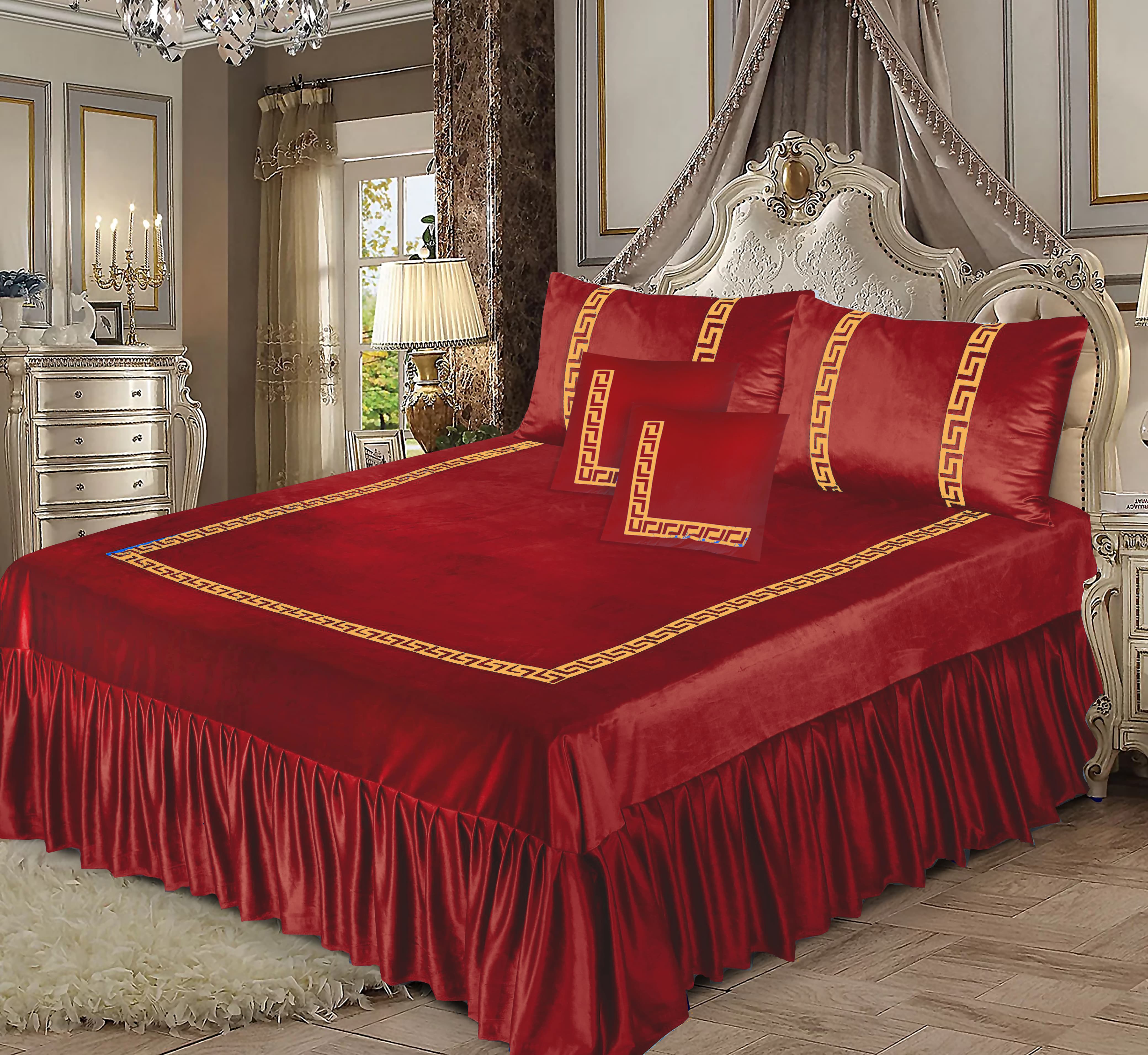 maroon velvet bedsheet set - 5 pcs