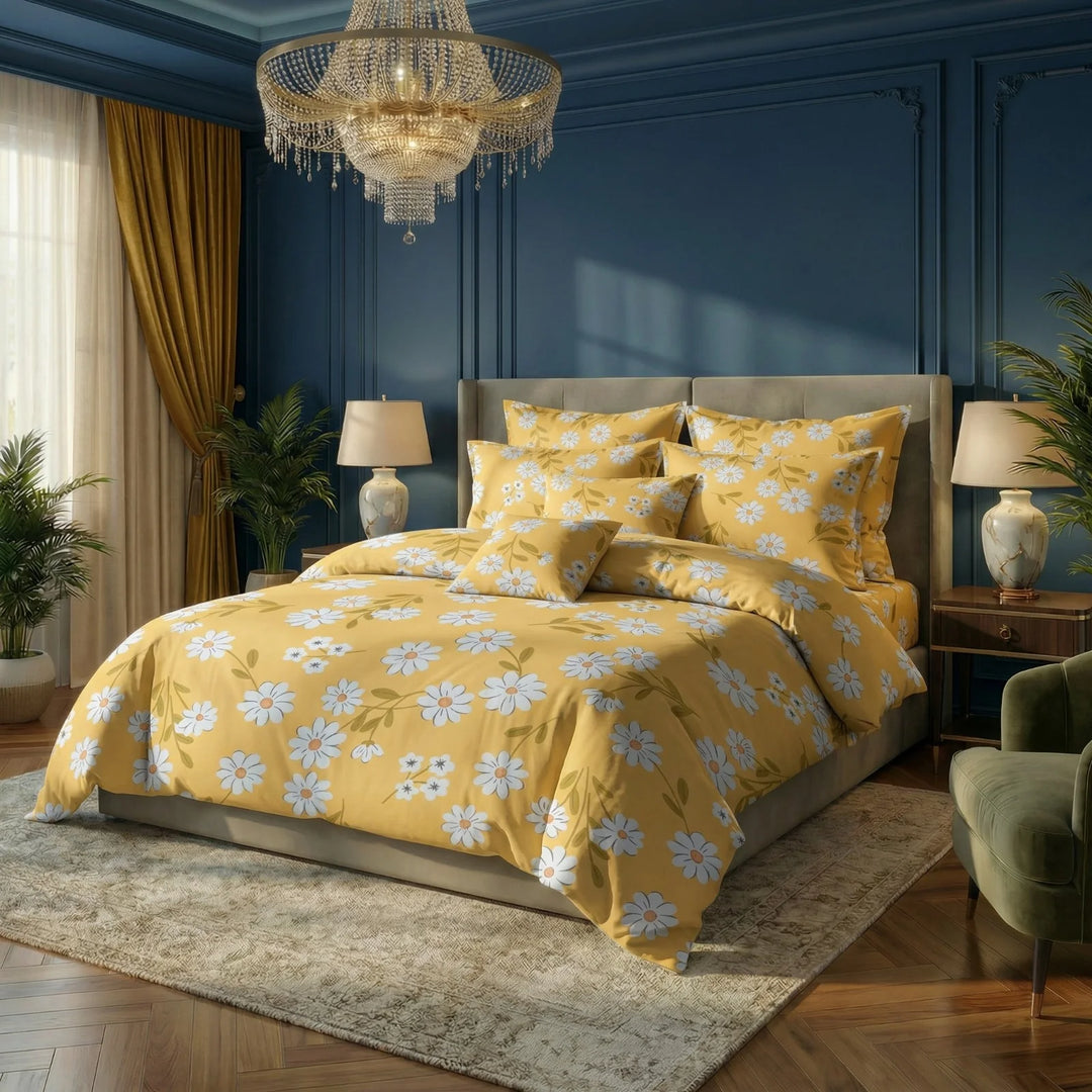 YELLOW DAISY DUVET SET COVERS - 8 PCS (PREMIUM)
