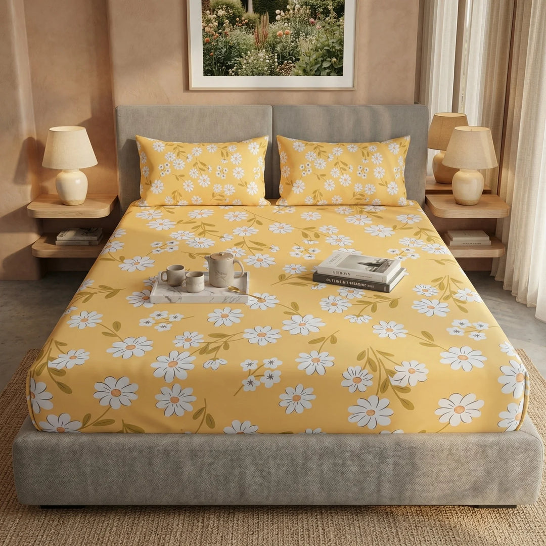YELLOW DAISY FITTED SHEET - (PREMIUM)