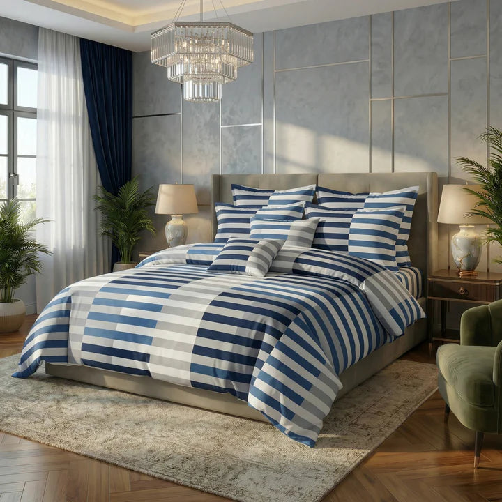 BLUE LINE DUVET SET COVERS - 8 PCS (PREMIUM)