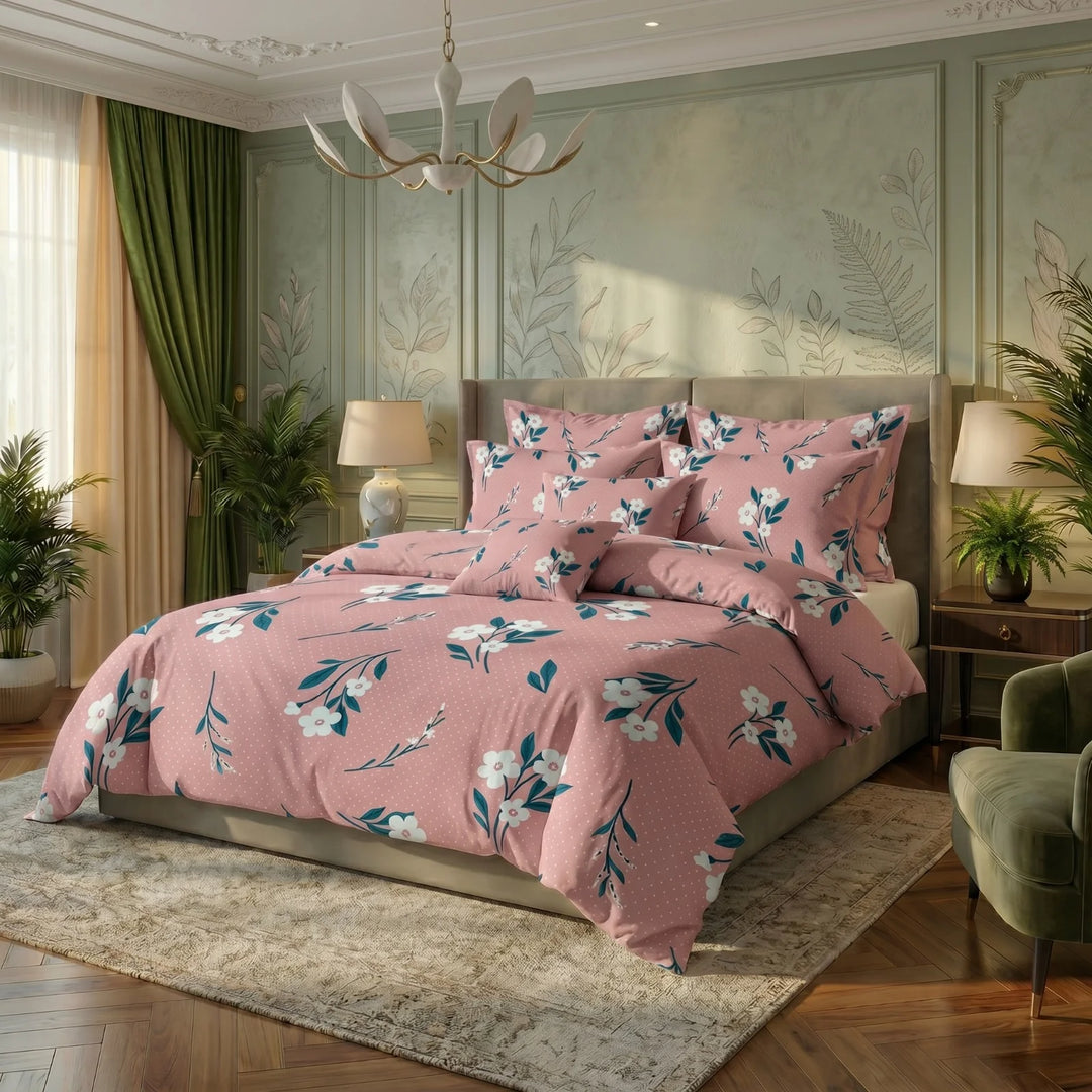 PINK DAISY DUVET SET COVERS - 8 PCS (PREMIUM)