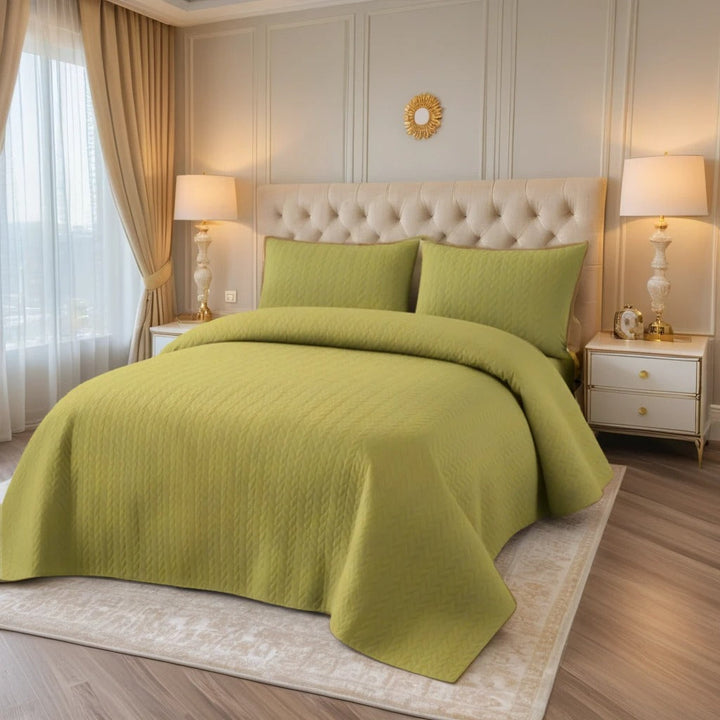 S.GREEN BEDSPREAD SET - 3 PCS (PREMIUM)