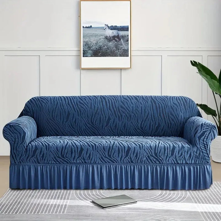 Zebra Velvet Sofa Cover Navy Blue
