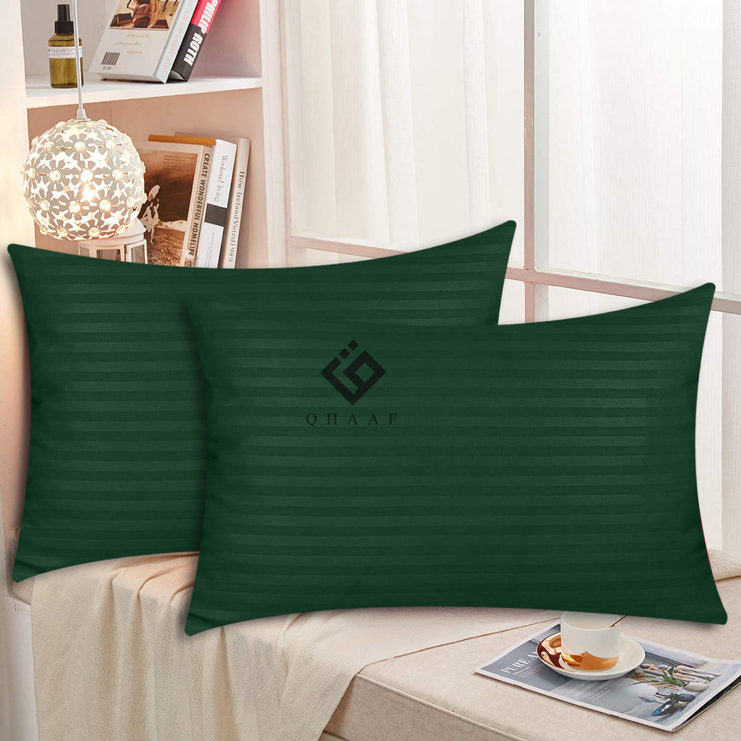 GREEN SATIN STRIPE PILLOW COVERS